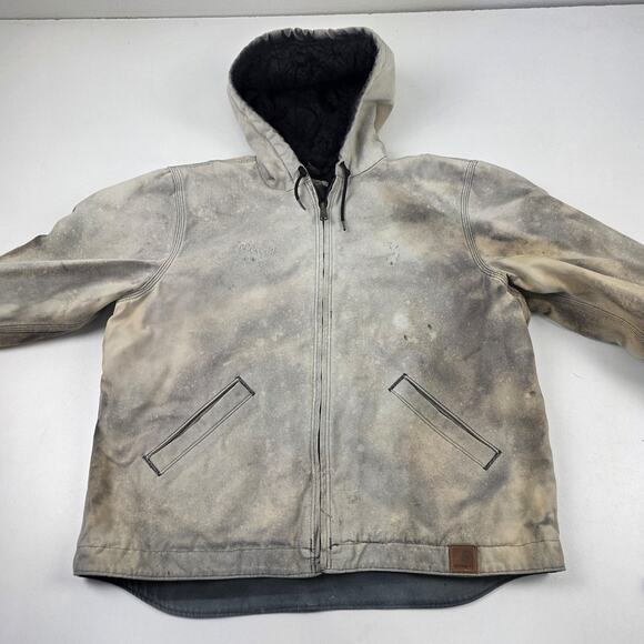 Carhartt Jacket Mens Large Brown Hooded Duck Active Quilted Workwear Distressed - Picture 3 of 16